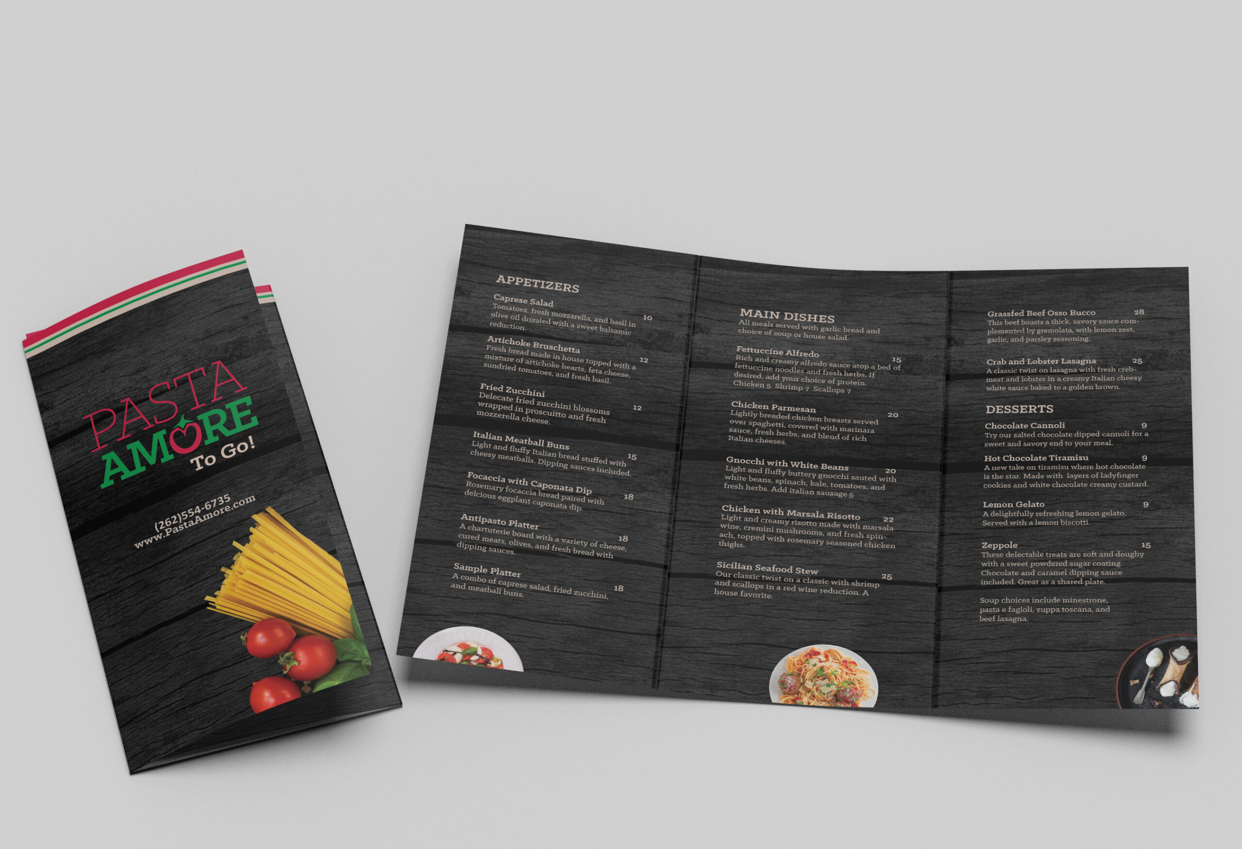 Southern New Hampshire University case study. Menu created in Adobe InDesign.